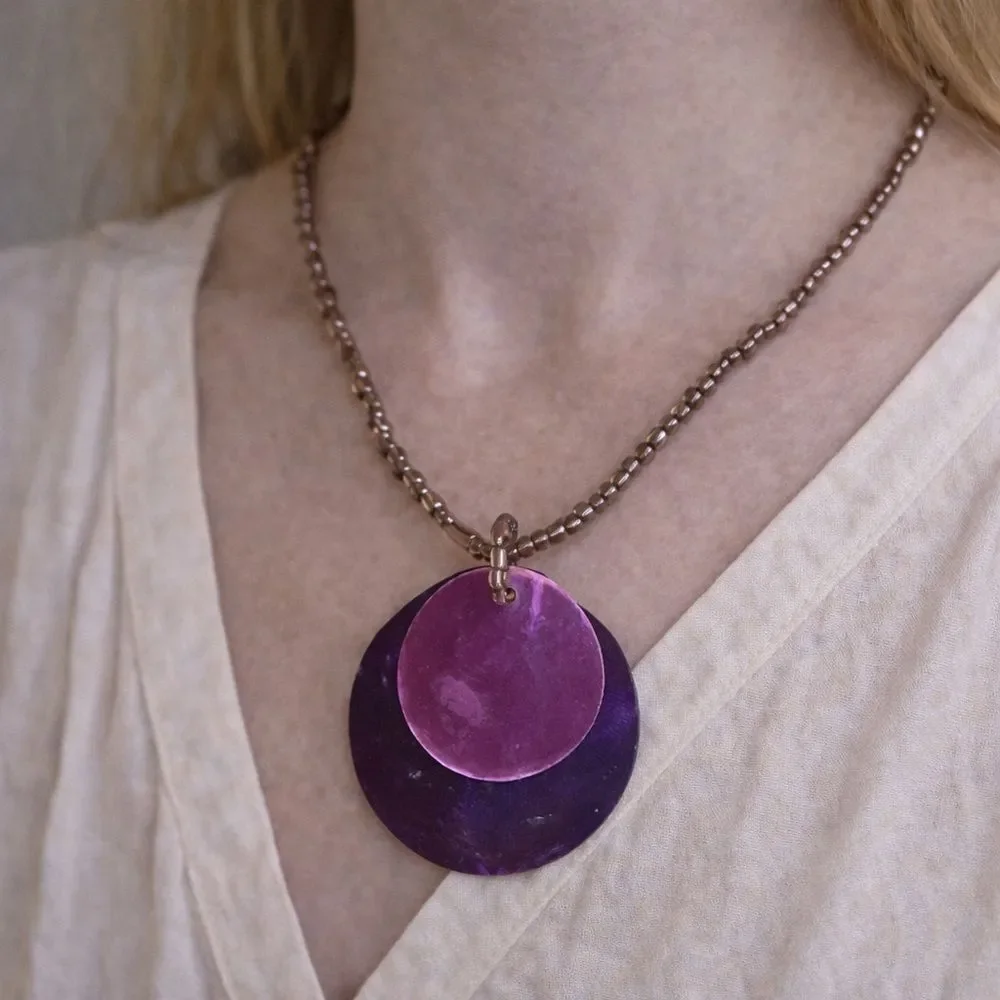 Chic Purple and Pink Disc Necklace